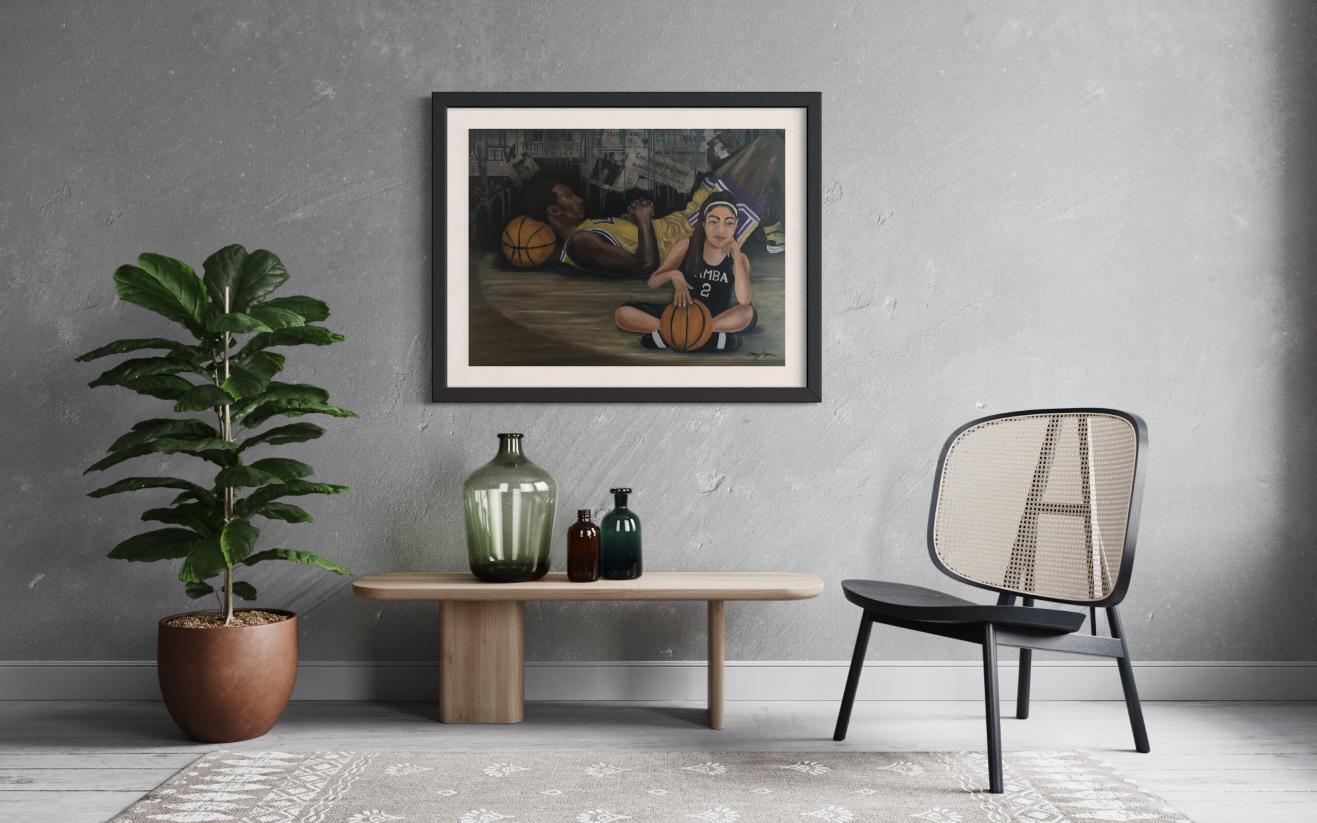 Kobe portrait hanging on the wall