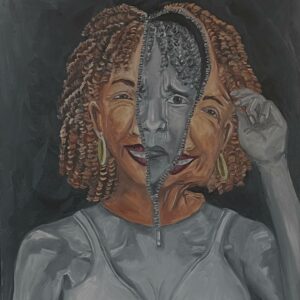 Woman with a zip able mask