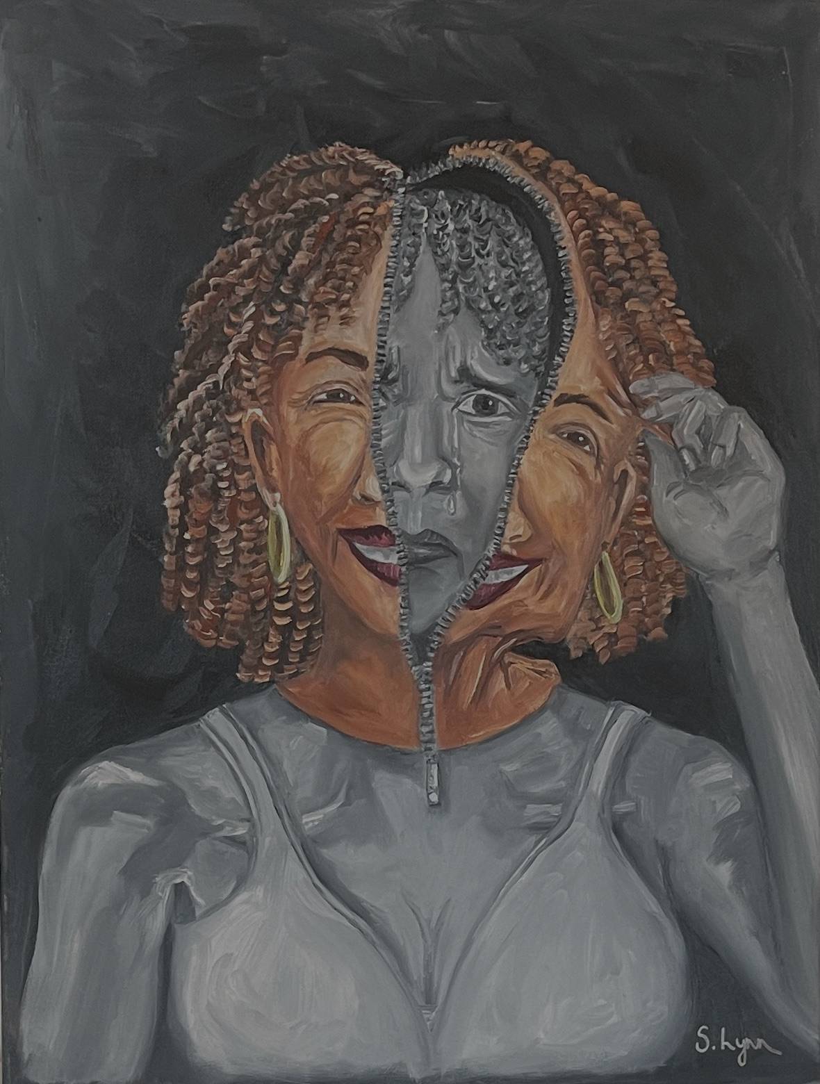 Woman with a zip able mask