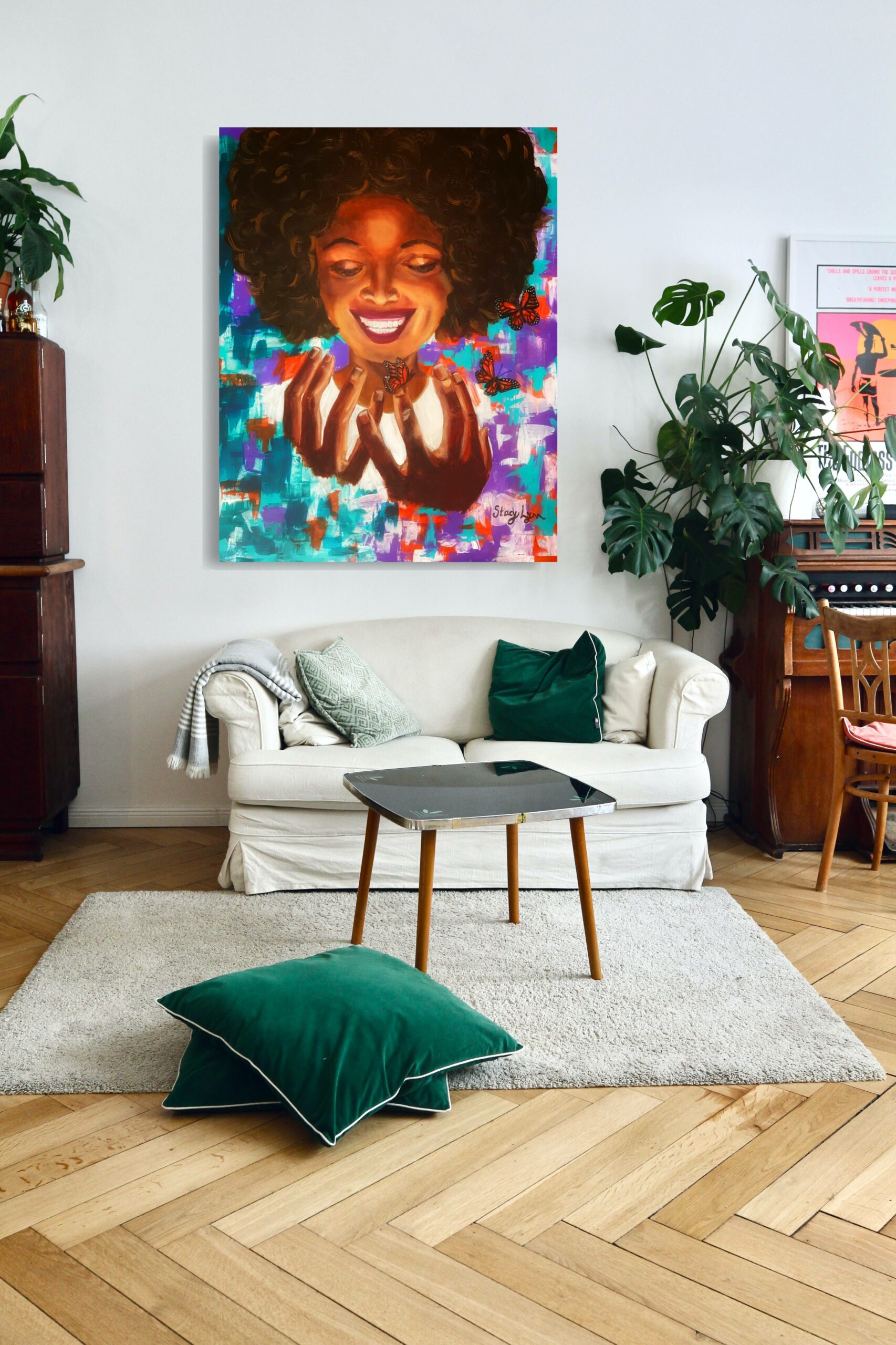 Painting hanging on wall